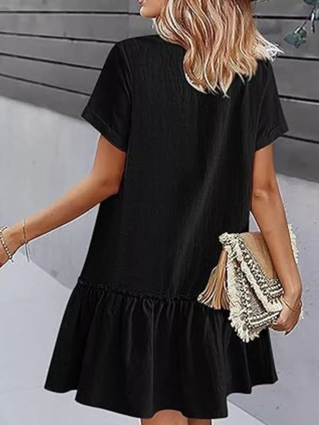 Full Size Button - Front Short Sleeve Tiered Dress Plus Size - Goddess Vibes