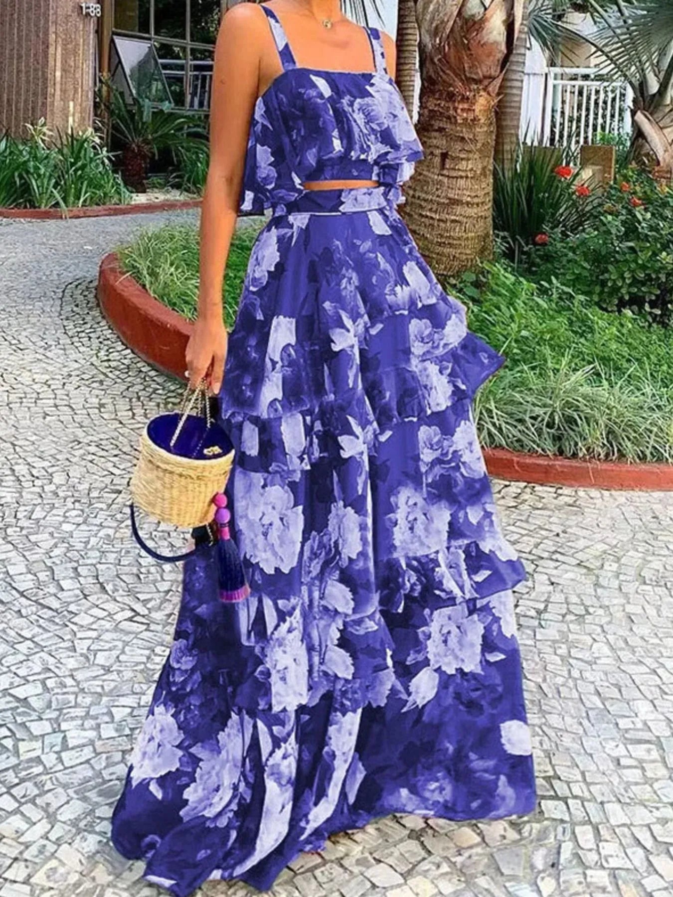 Full Size Floral Cami and Layered Skirt Set Plus Size - Goddess Vibes