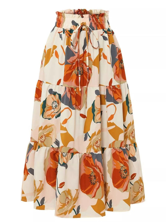 Full Size Floral Print Tiered Skirt Plus Size - Crowned Energy CO.