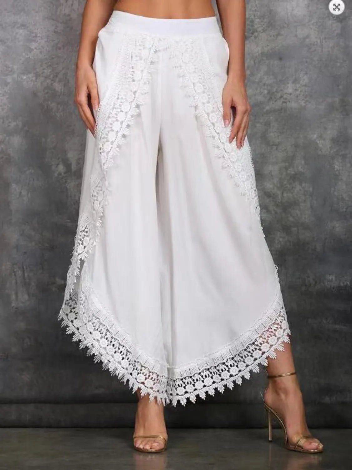 Full Size Lace Detail Wide Leg Pants Plus Size - Goddess Vibes
