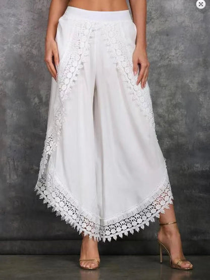 Full Size Lace Detail Wide Leg Pants Plus Size - Goddess Vibes