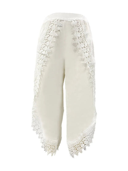 Full Size Lace Detail Wide Leg Pants Plus Size - Goddess Vibes