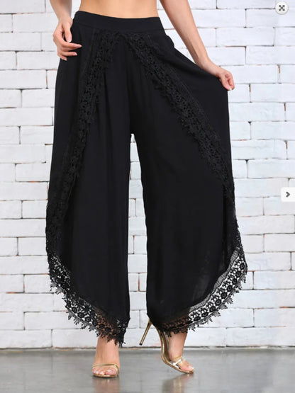Full Size Lace Detail Wide Leg Pants Plus Size - Goddess Vibes