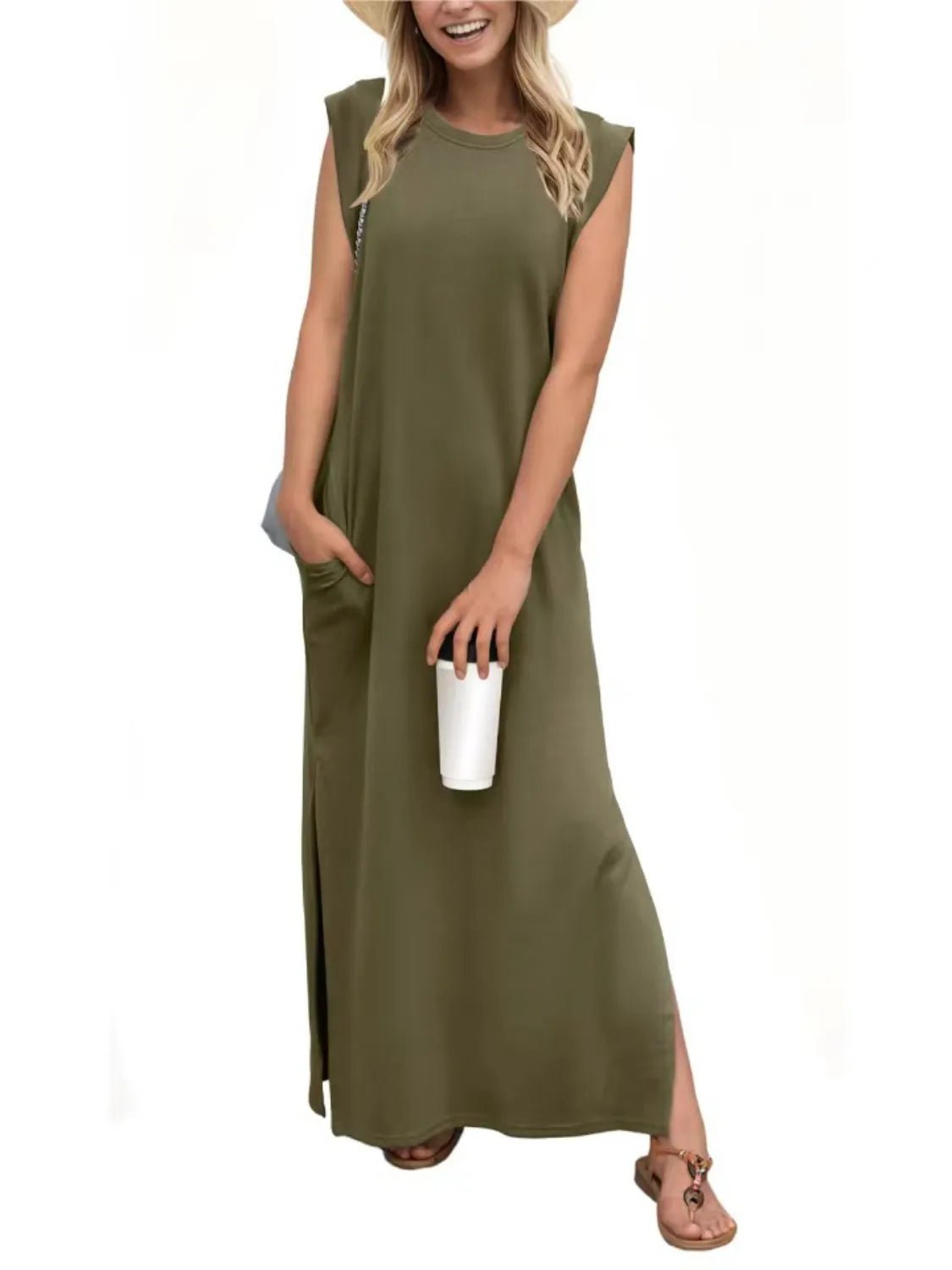 Full Size Slit Round Neck Sleeveless Maxi Tank Dress Plus Size - Goddess Vibes