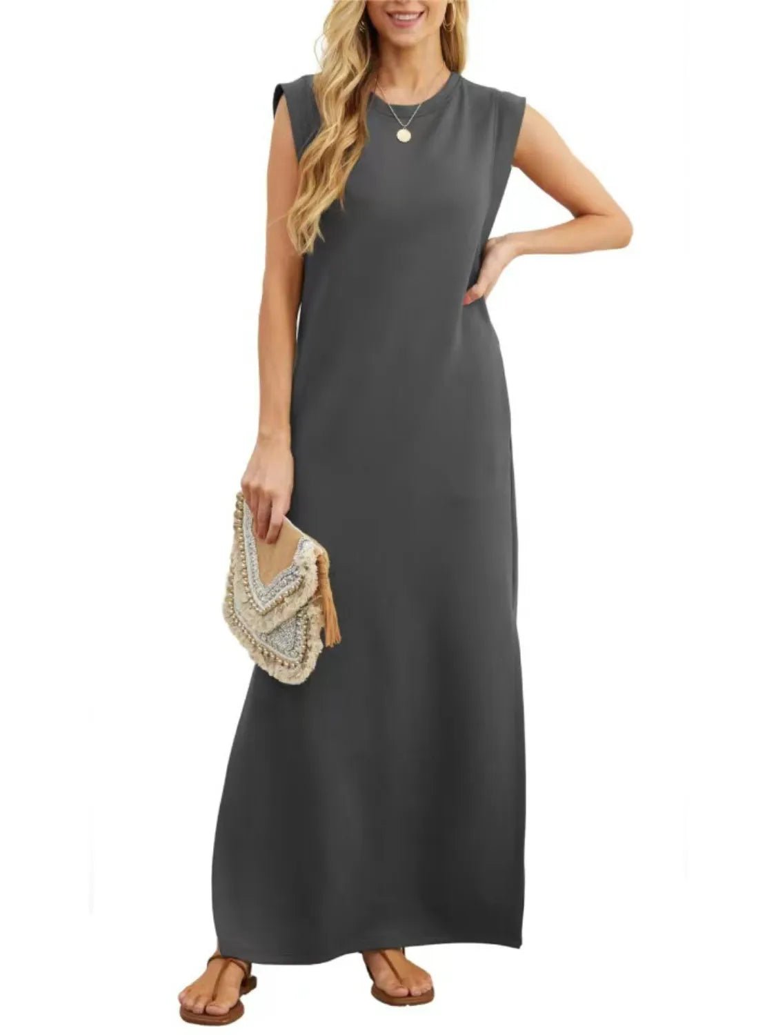 Full Size Slit Round Neck Sleeveless Maxi Tank Dress Plus Size - Goddess Vibes
