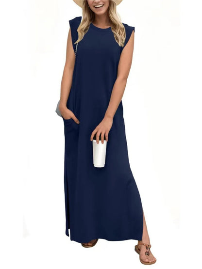 Full Size Slit Round Neck Sleeveless Maxi Tank Dress Plus Size - Goddess Vibes