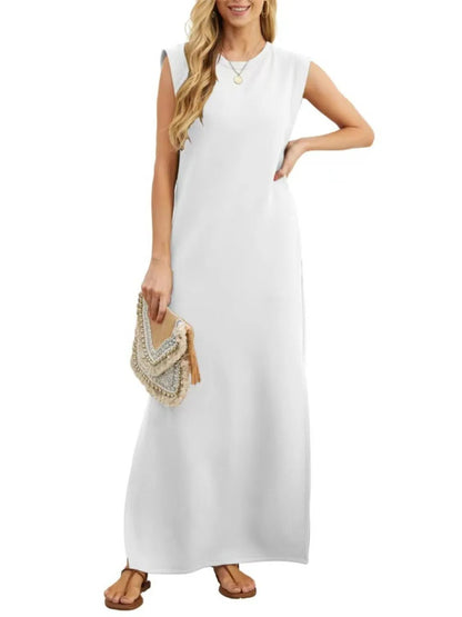 Full Size Slit Round Neck Sleeveless Maxi Tank Dress Plus Size - Goddess Vibes