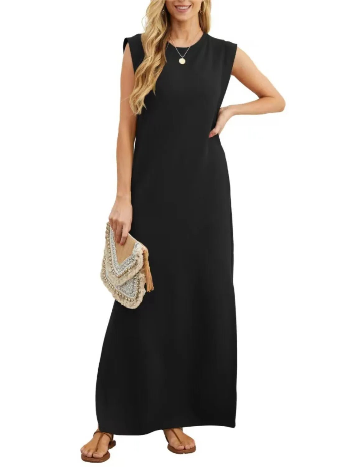 Full Size Slit Round Neck Sleeveless Maxi Tank Dress Plus Size - Goddess Vibes