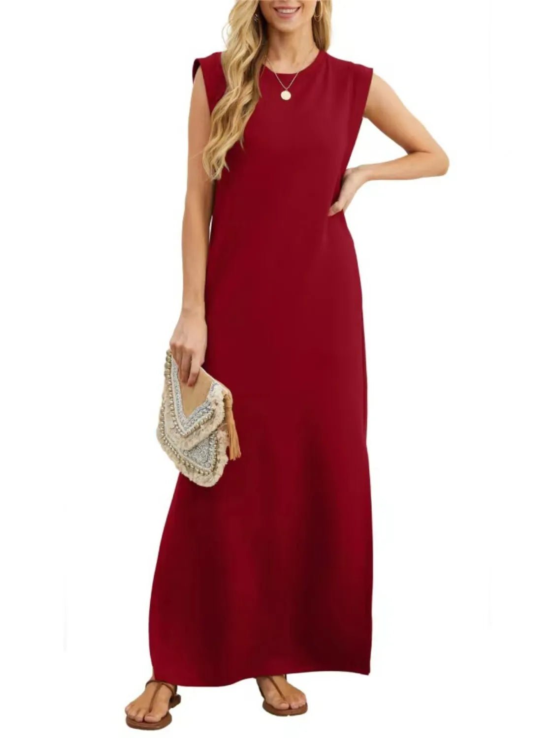 Full Size Slit Round Neck Sleeveless Maxi Tank Dress Plus Size - Goddess Vibes