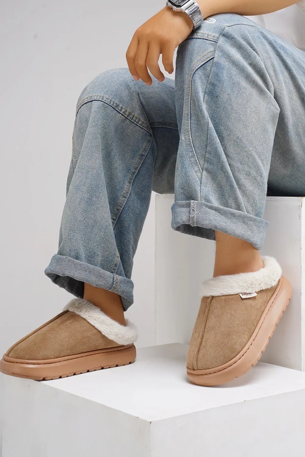 Furry Round Toe Platform Slippers - Goddess Vibes