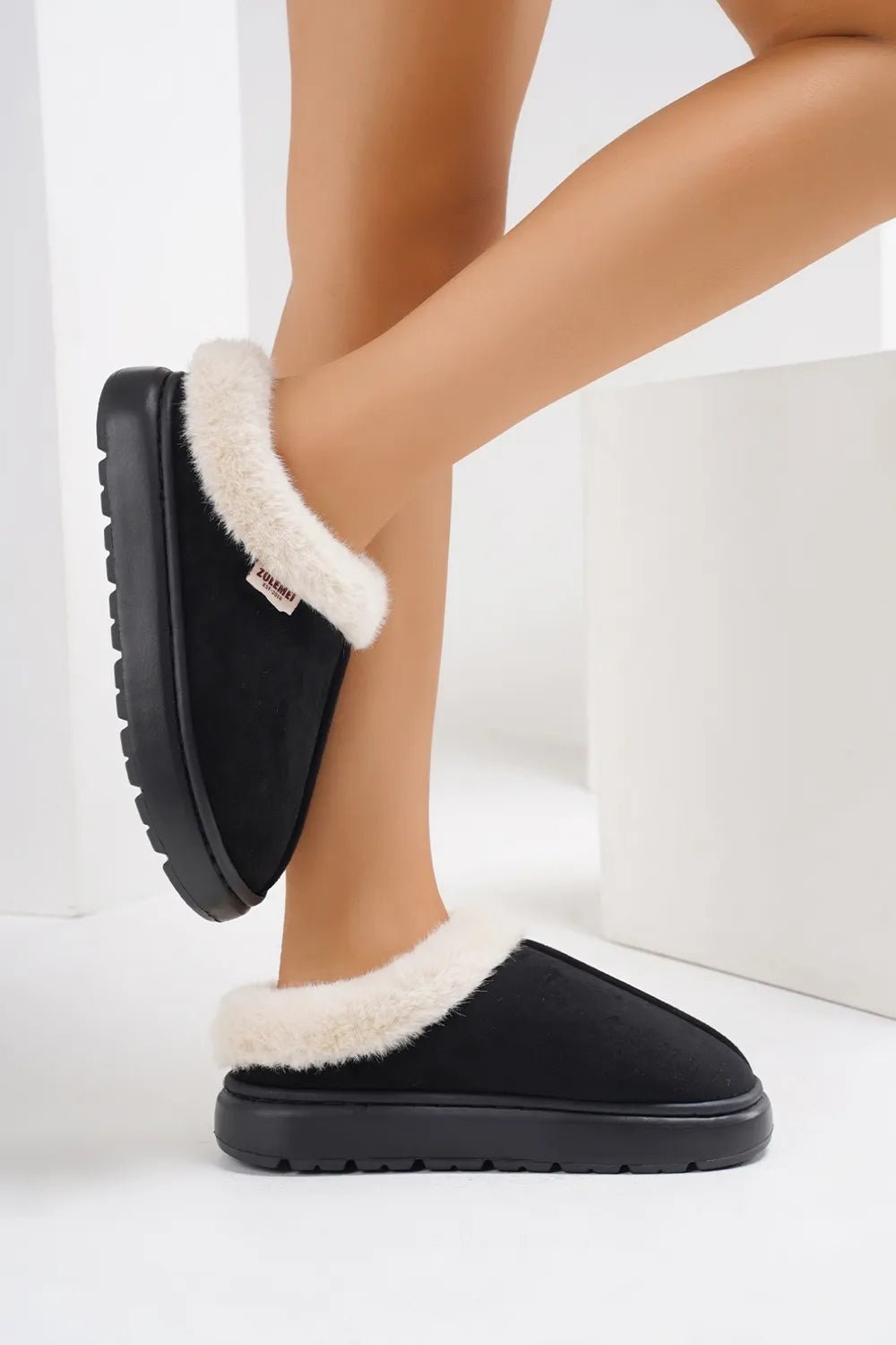 Furry Round Toe Platform Slippers - Goddess Vibes