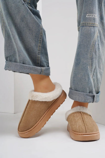 Furry Round Toe Platform Slippers - Goddess Vibes
