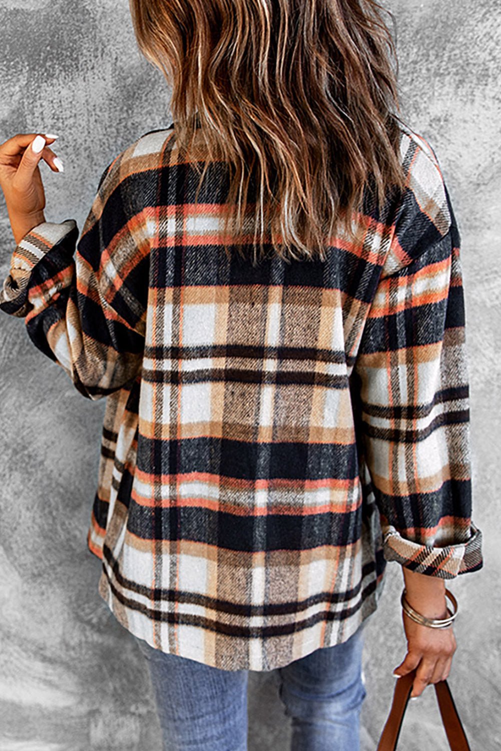 Geometric Plaid Print Pocketed Shacket - Goddess Vibes
