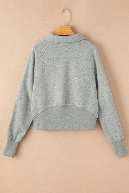 Gray Fleece Lined Zip Up Stand Collar Thumbhole Sleeve Sweatshirt - Goddess Vibes