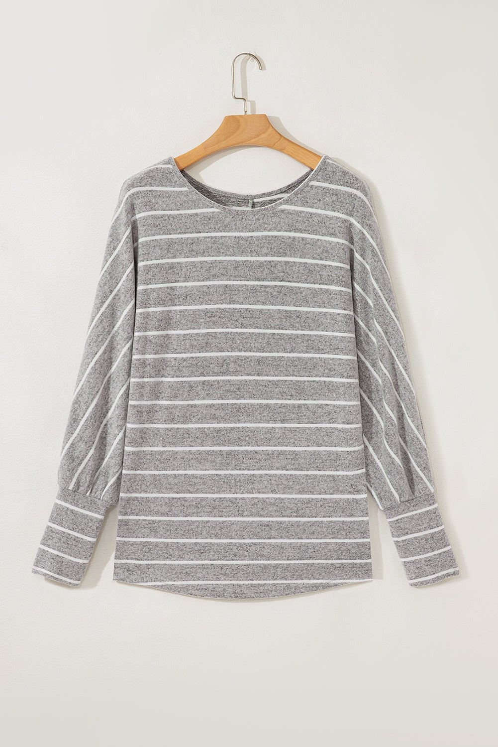 Gray Stripe Dolman Sleeve Drop Shoulder Top - Goddess Vibes