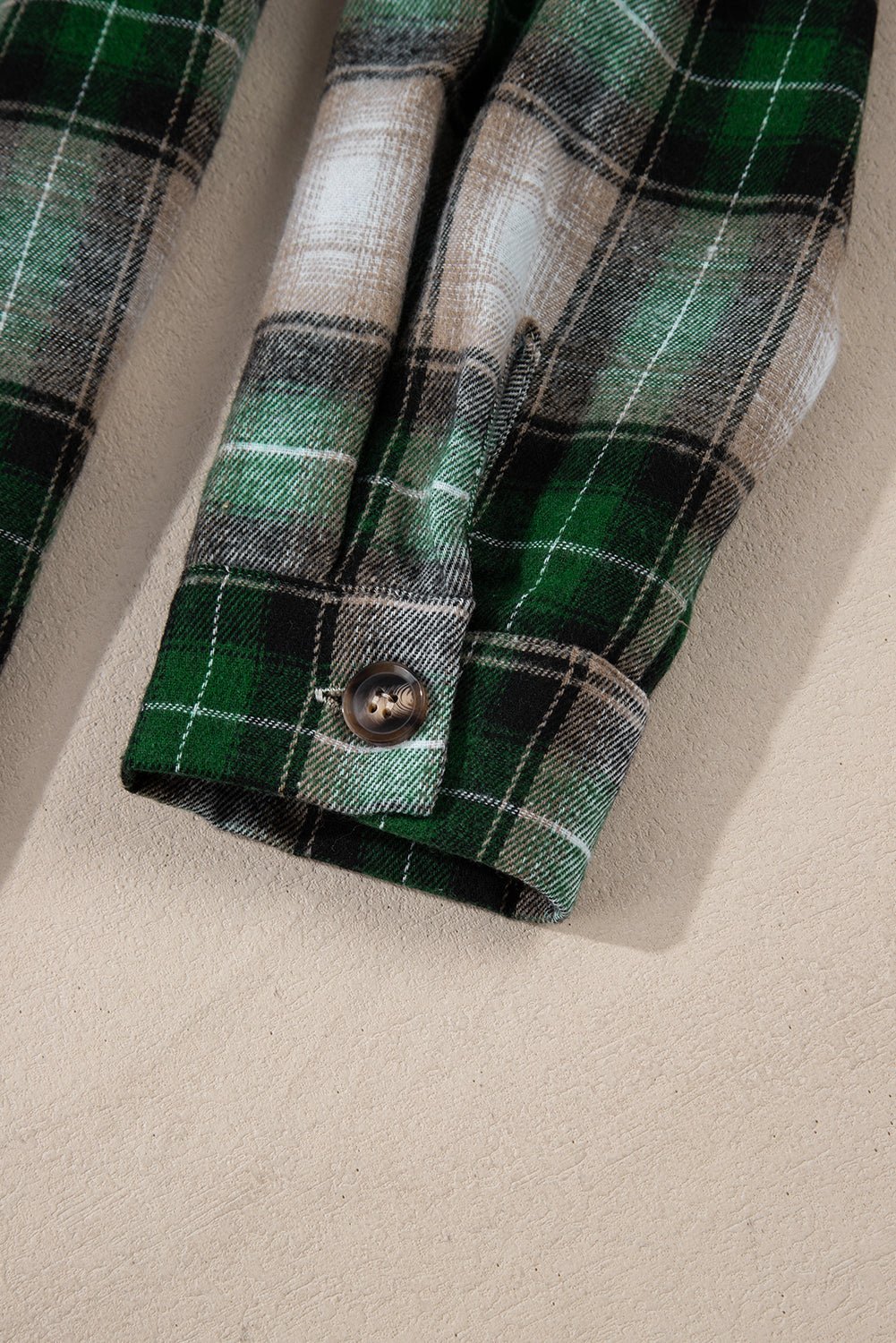 Green Plaid Print Chest Pocket Buttoned Hooded Shacket - Goddess Vibes