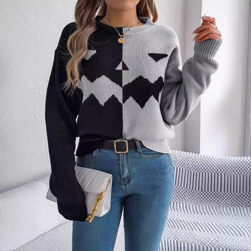Halloween Contrast - color Pullover Sweater Fashion Long Sleeve Knitted - Goddess Vibes