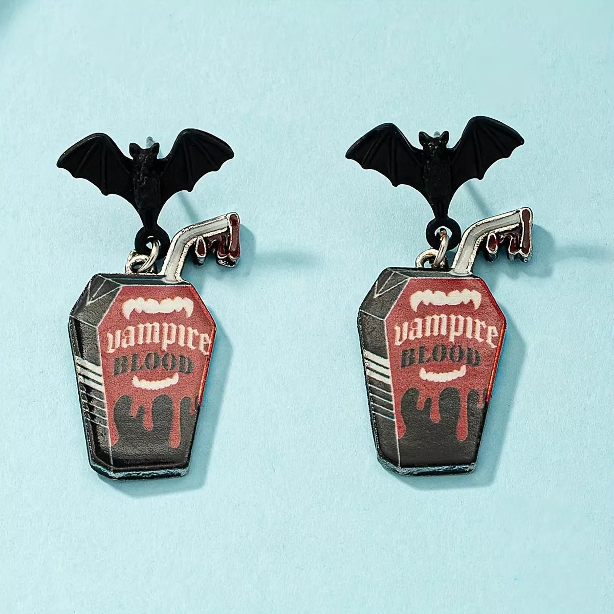 Halloween Gothic Vampire Coffin Bat Wing Drop Earrings - Goddess Vibes