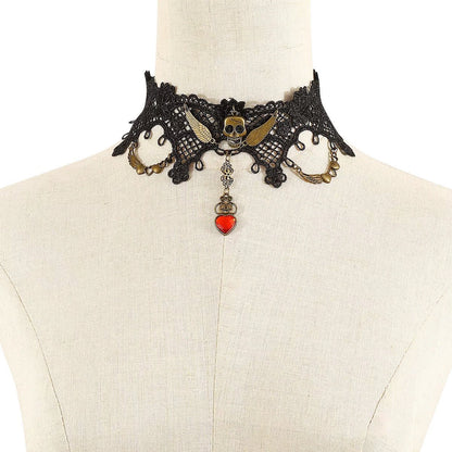 Halloween Lace Skull Necklace and Earrings Jewelry Set - Goddess Vibes