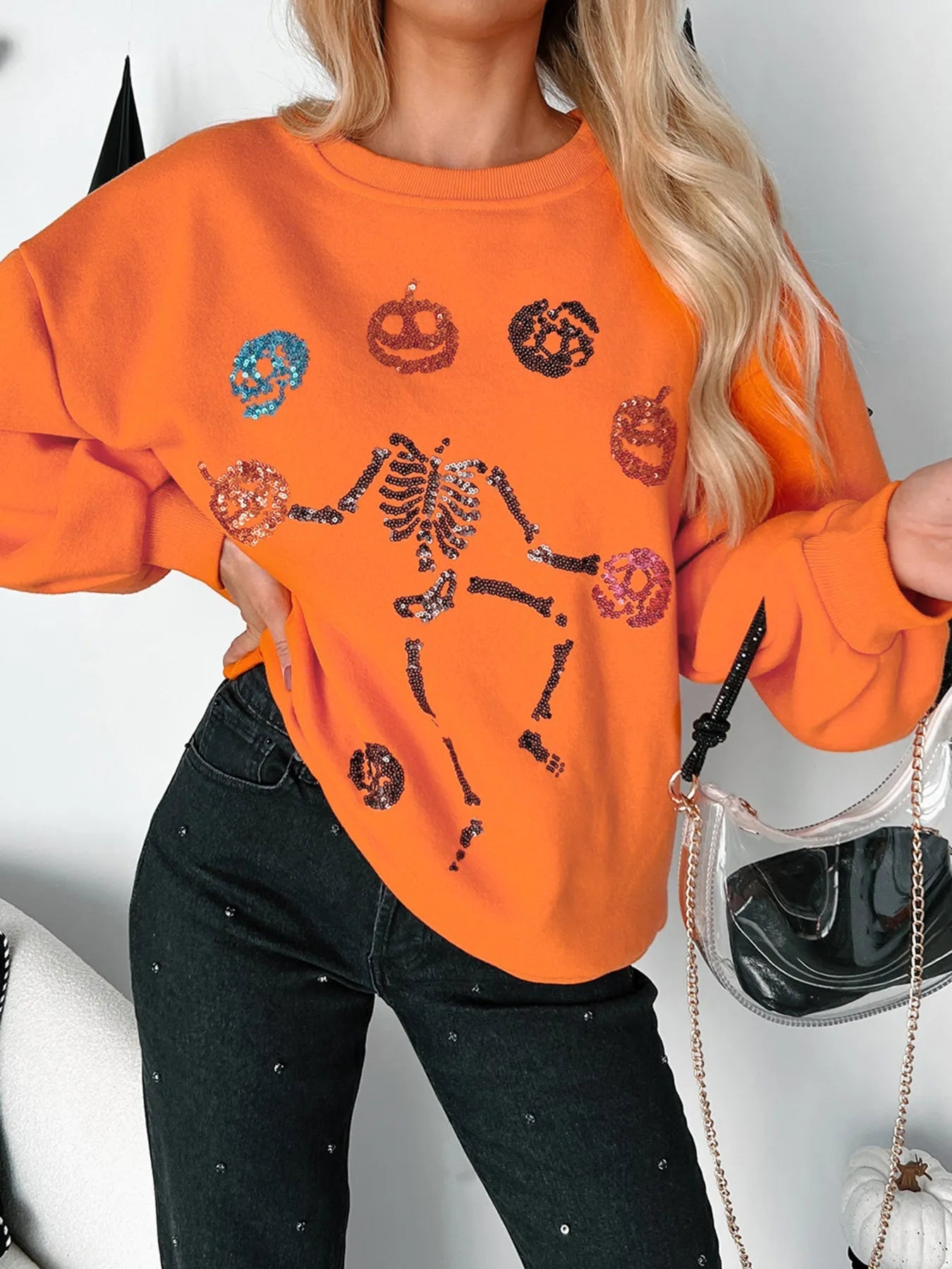 Halloween Skeleton Pumpkin Sweatshirt - Goddess Vibes