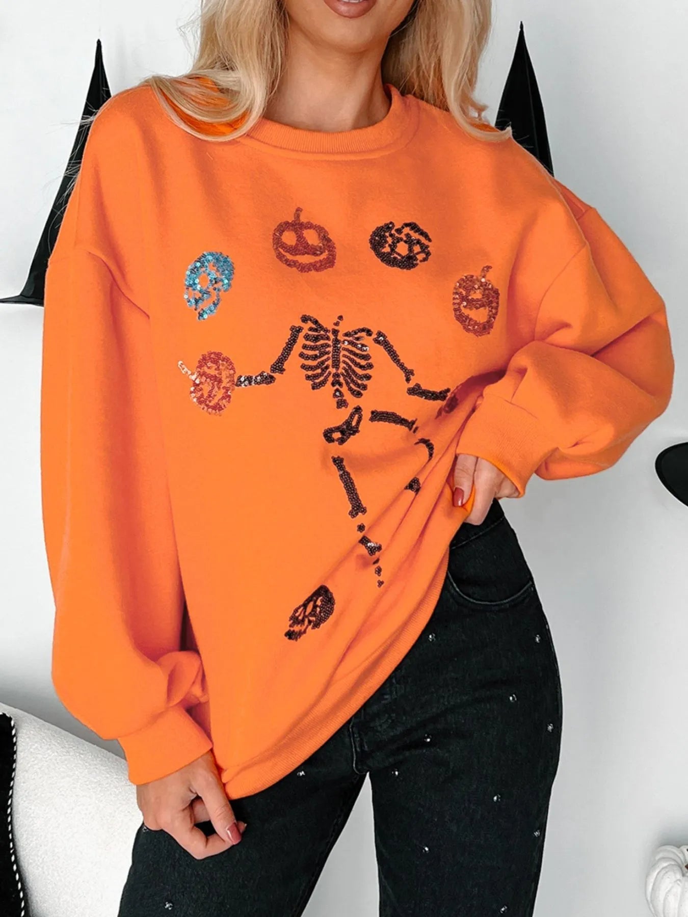 Halloween Skeleton Pumpkin Sweatshirt - Goddess Vibes