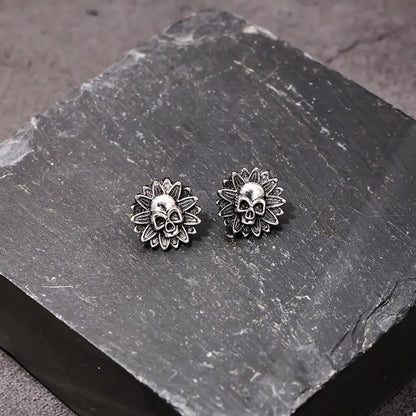 Halloween Skull Sunflower Stud Earrings - Goddess Vibes
