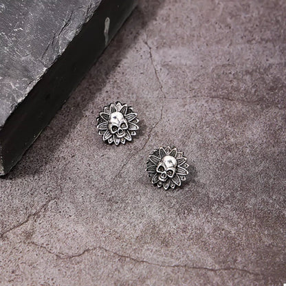 Halloween Skull Sunflower Stud Earrings - Goddess Vibes