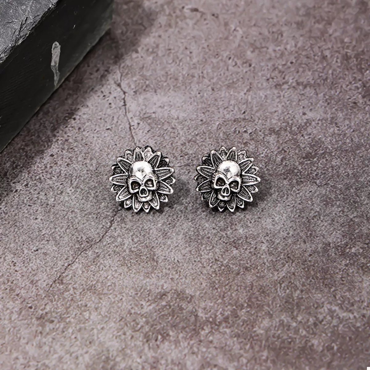 Halloween Skull Sunflower Stud Earrings - Goddess Vibes