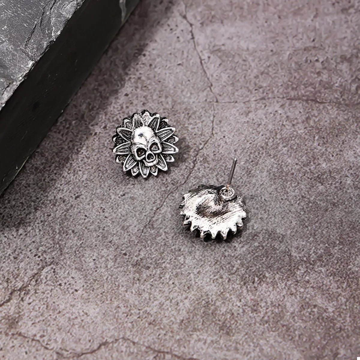Halloween Skull Sunflower Stud Earrings - Goddess Vibes