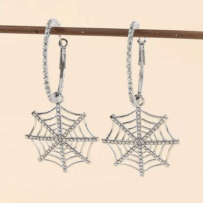 Halloween Spider Web Dangle Hoop Earrings - Goddess Vibes