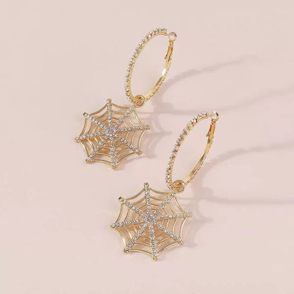 Halloween Spider Web Dangle Hoop Earrings - Goddess Vibes