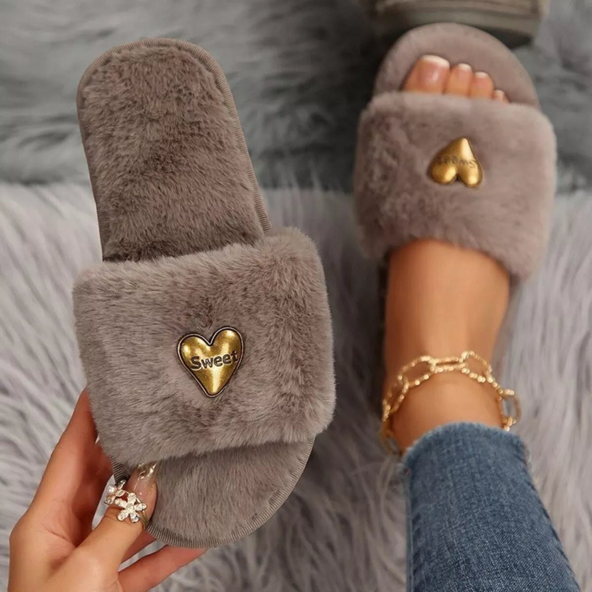 Heart Open Toe Flats Slippers - Goddess Vibes