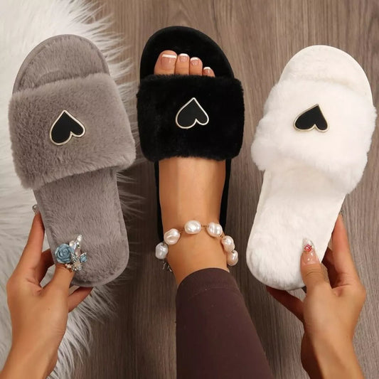 Heart Open Toe Flats Slippers - Goddess Vibes