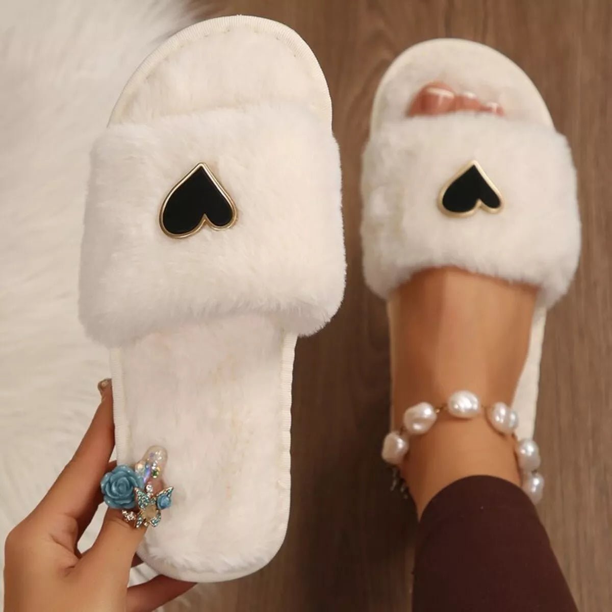 Heart Open Toe Flats Slippers - Goddess Vibes