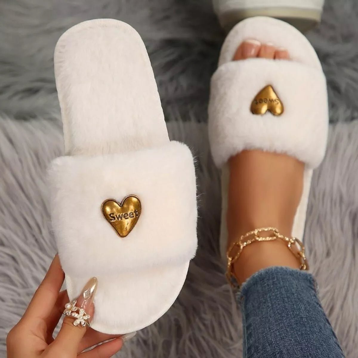 Heart Open Toe Flats Slippers - Goddess Vibes