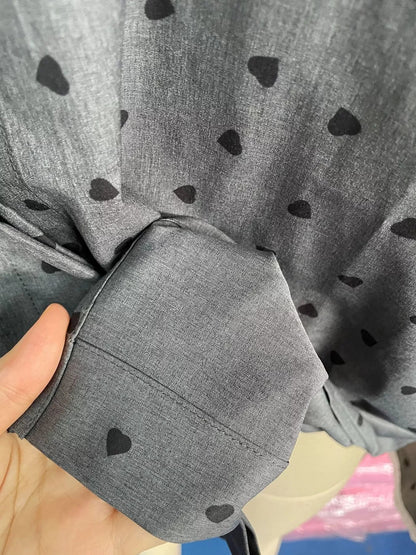 Heart Print Button Up Flounce Sleeve Shirt - Goddess Vibes