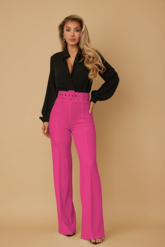 High Waist Pants With Buckle Belt - Goddess Vibes