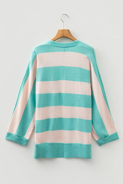 Iceland Blue Colorblock Knit Open Front Short Casual Cardigan - Goddess Vibes