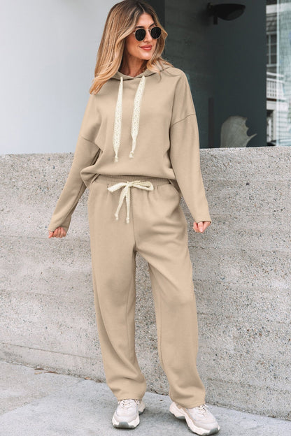 Jet Stream Lace Drawstring Pullover Hoodie and High Waist Pants Corduroy Suit - Crowned Energy CO.