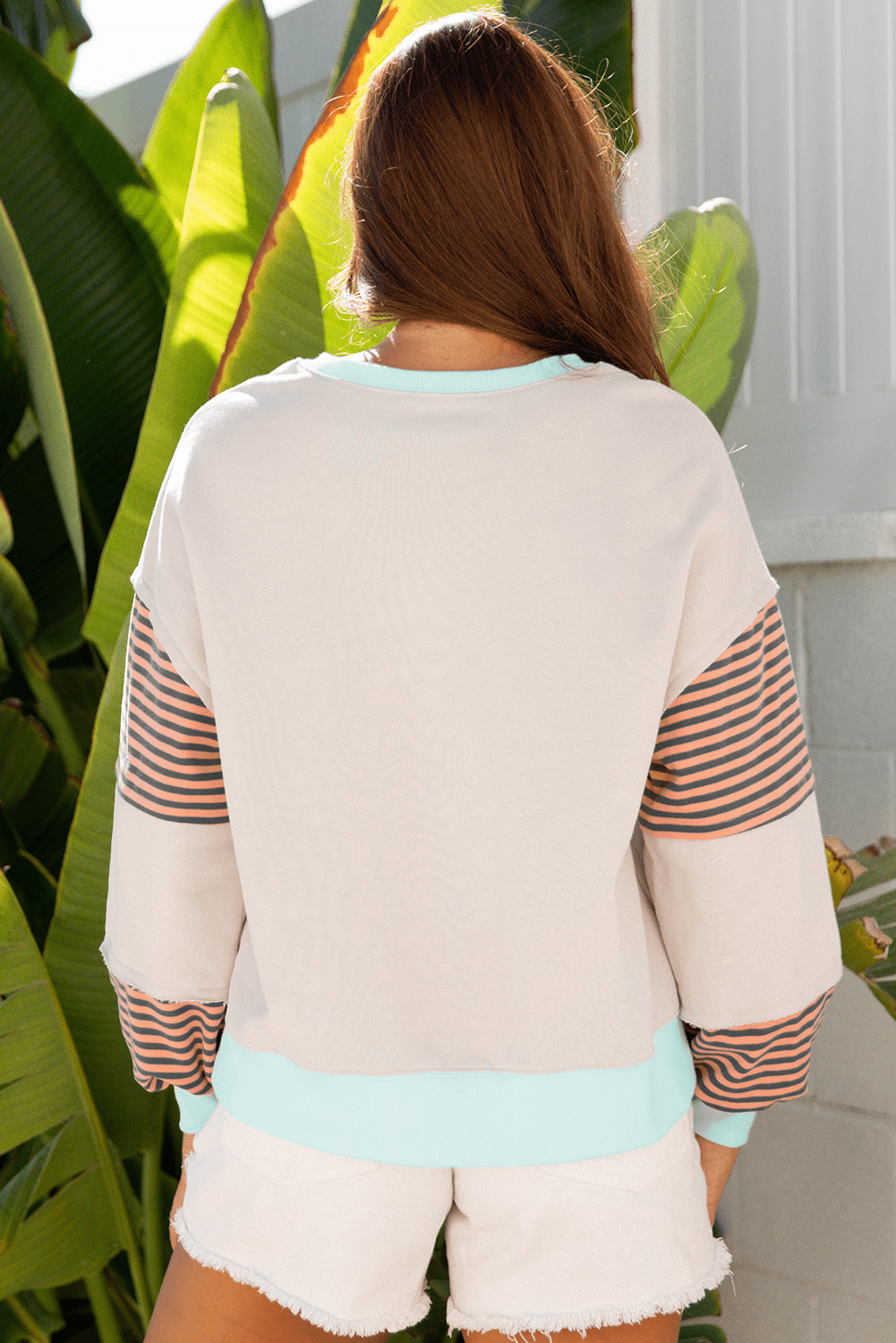Jet Stream Striped Colorblock Patchwork Drop Shoulder Sweatshirt - Goddess Vibes