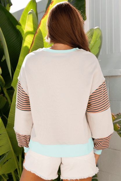 Jet Stream Striped Colorblock Patchwork Drop Shoulder Sweatshirt - Goddess Vibes