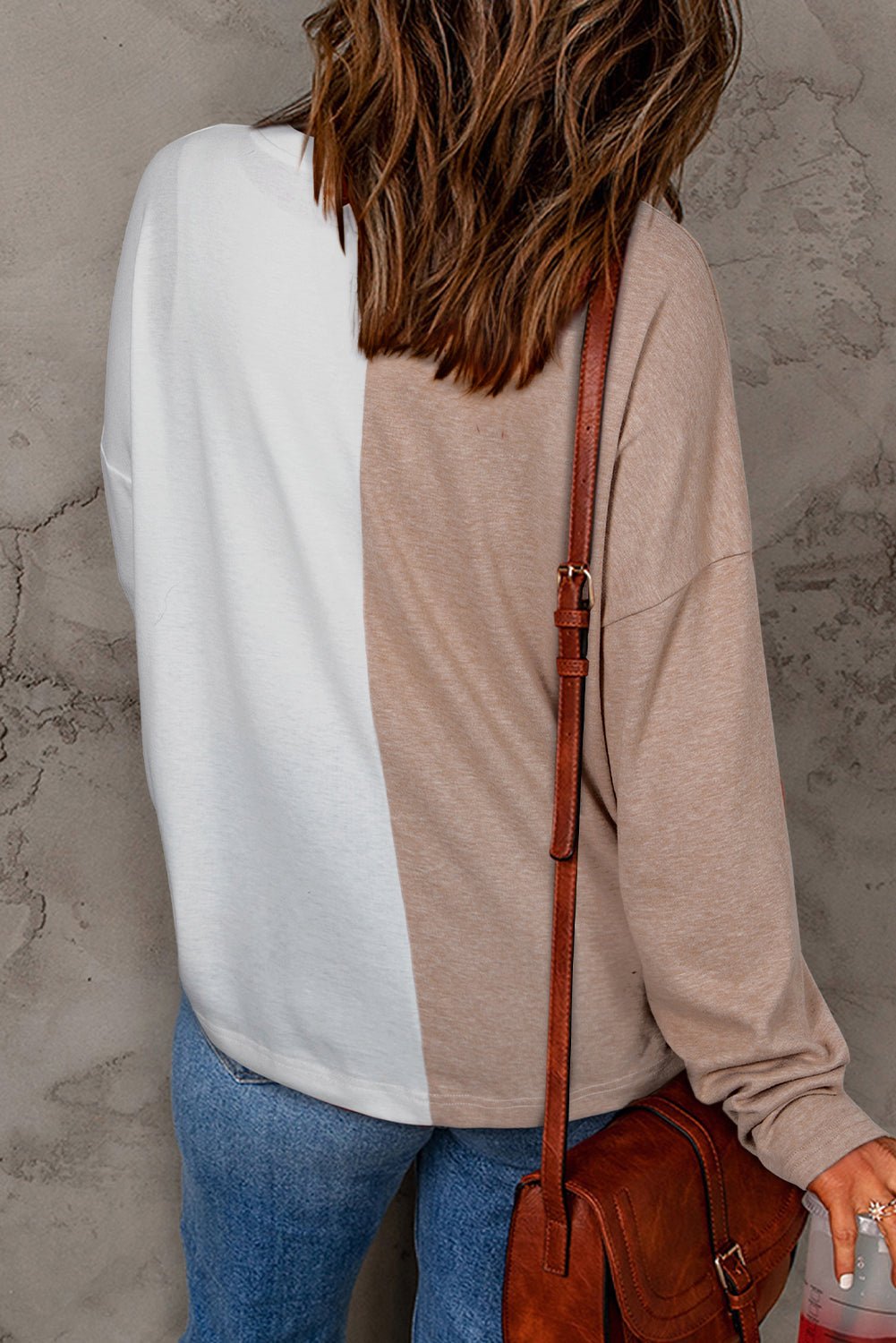 Khaki Colorblock Long Sleeve Crew Neck Top - Goddess Vibes