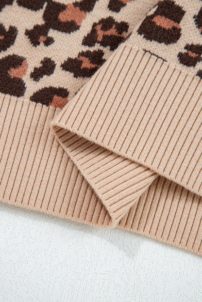 Khaki Leopard Print High Neck Shift Mini Sweater Dress - Goddess Vibes