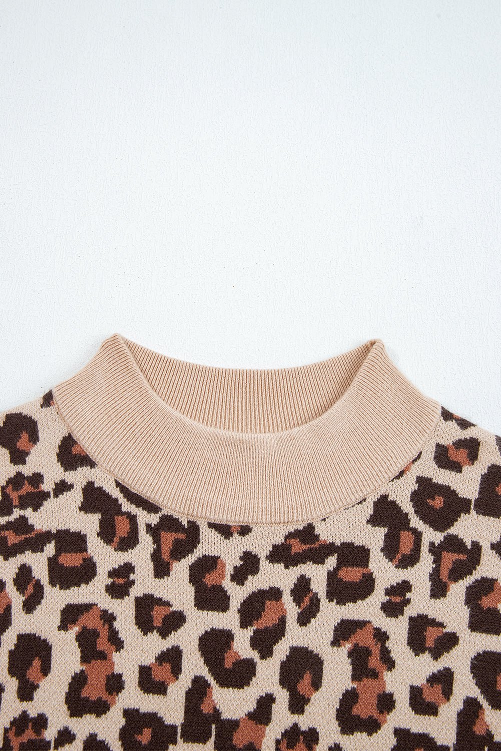 Khaki Leopard Print High Neck Shift Mini Sweater Dress - Goddess Vibes