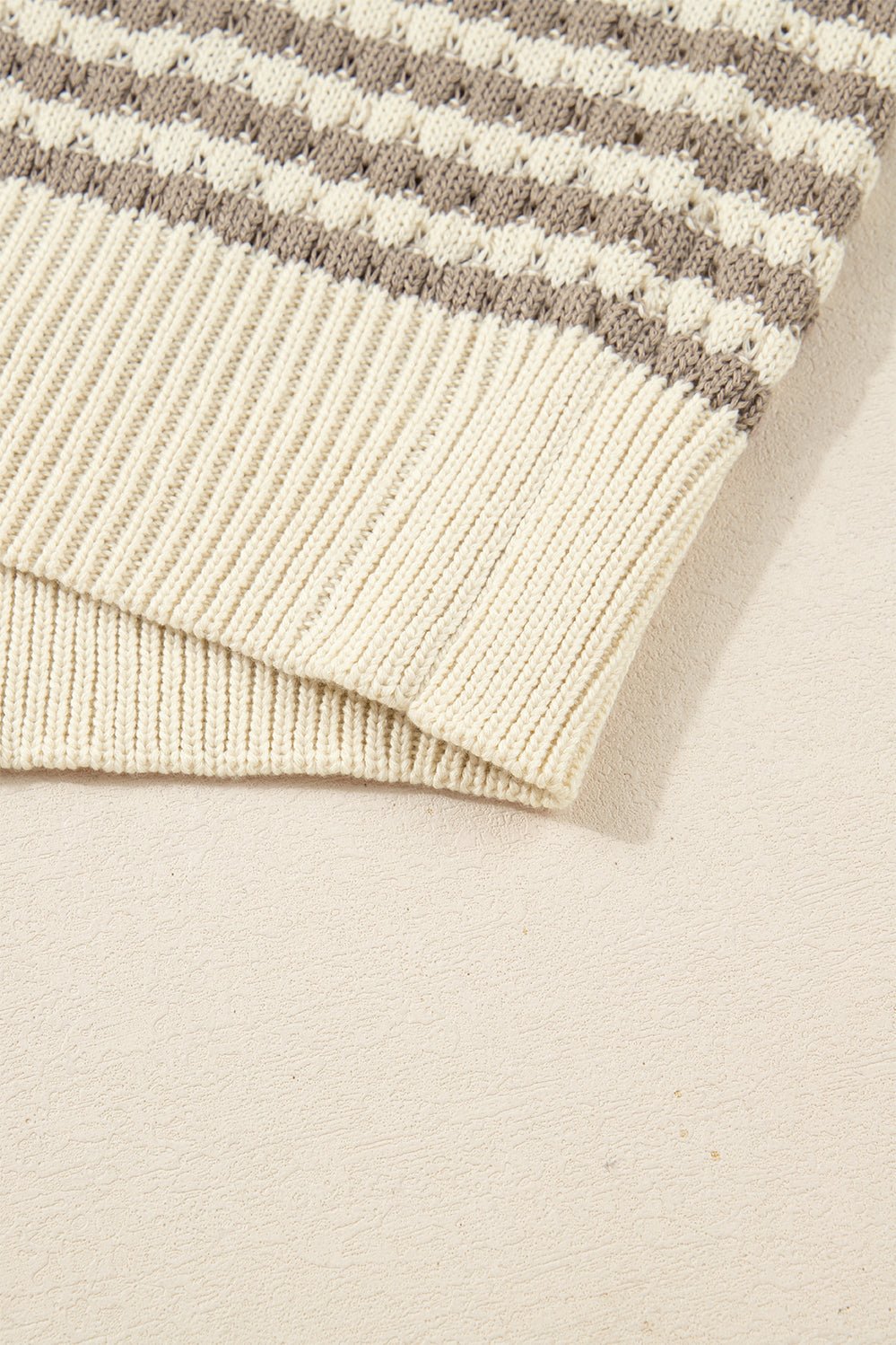 Khaki Stripe Plus Size V Neck Drop Shoulder Sweater - Crowned Energy CO.