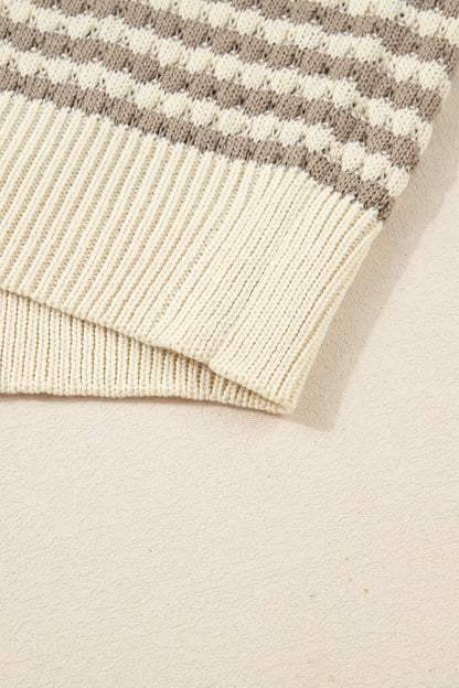 Khaki Stripe Plus Size V Neck Drop Shoulder Sweater - Crowned Energy CO.