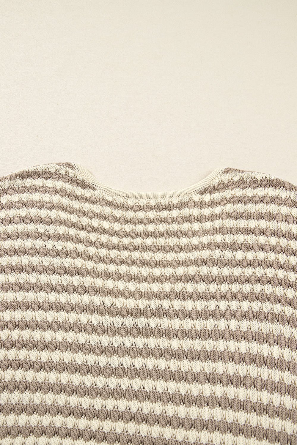Khaki Stripe Plus Size V Neck Drop Shoulder Sweater - Crowned Energy CO.