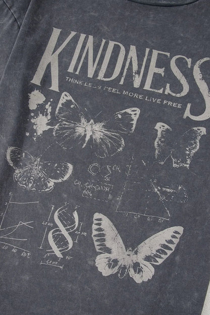 Kindness Butterflies Graphic Mineral Wash Loose Tee - Goddess Vibes
