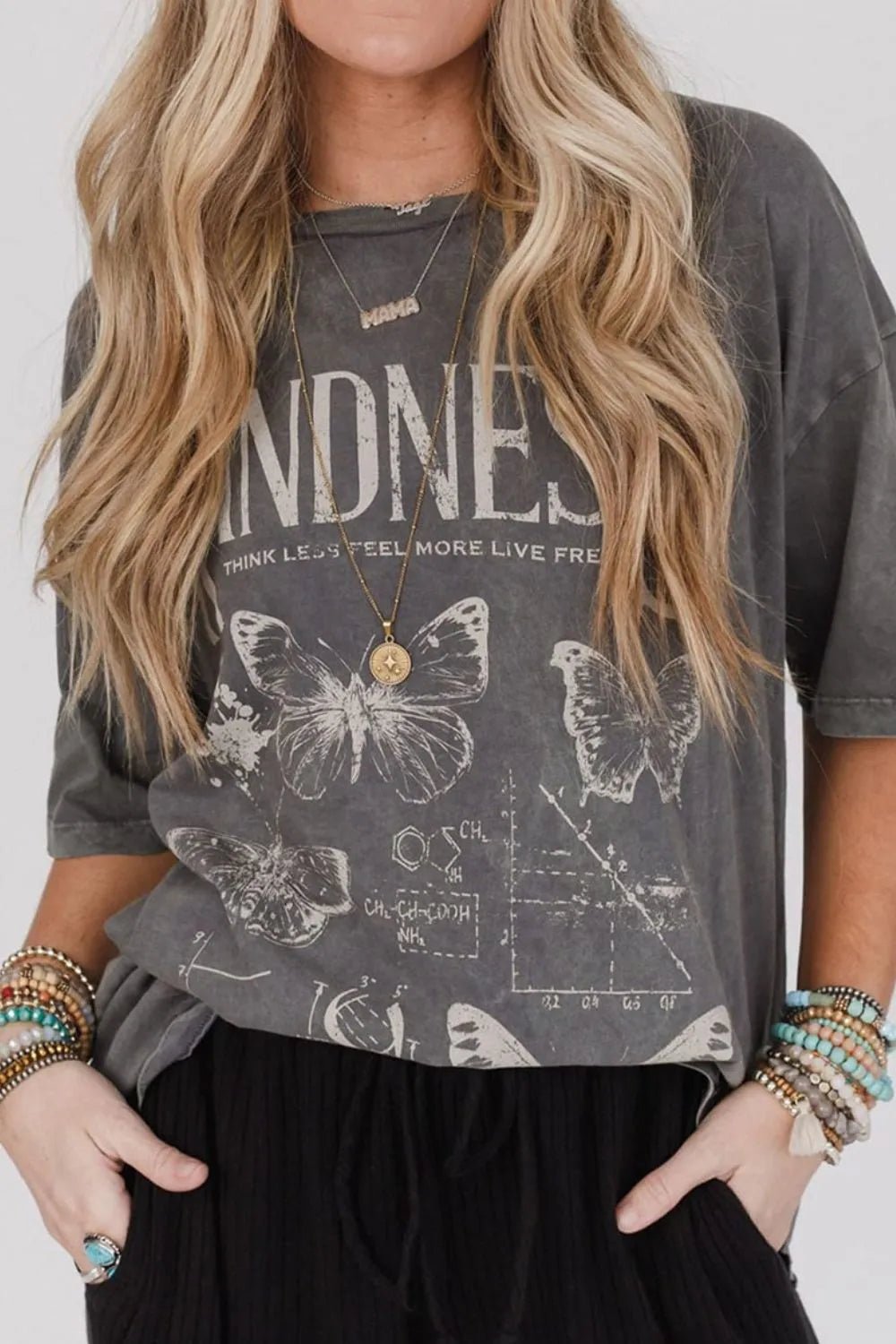 Kindness Butterflies Graphic Mineral Wash Loose Tee - Goddess Vibes