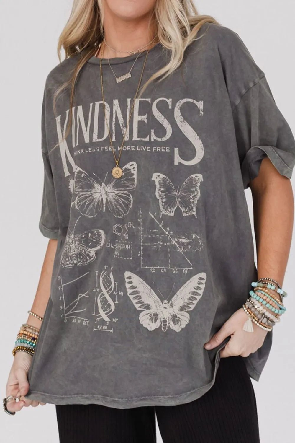Kindness Butterflies Graphic Mineral Wash Loose Tee - Goddess Vibes